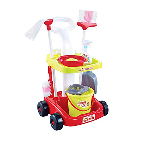 Elwow Kids Holiday Birthday Toys Gift Cleaning Vacuum Set Little Helper Pretend Toy, Children 8 Piece Cleaning Play Set with Trolley