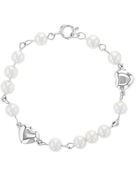 In Season Jewelry Baby Säugling Mädchen - Armband Herz 925 Sterling Silber Weiße Simulierte Perle 13cm