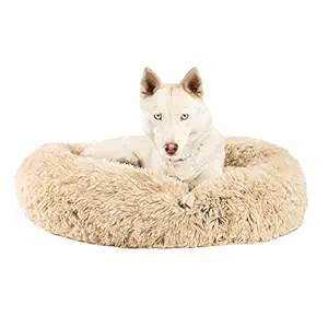 Best Friends by Sheri Luxury Shag Fur Donut Cuddler (30x30 Zippered, Taupe) ? Medium Round Dog & Cat Cushion Bed, Removable Shell, Warming, Cozy - Prime, Machine Washable - Medium Pets Up to 45lbs