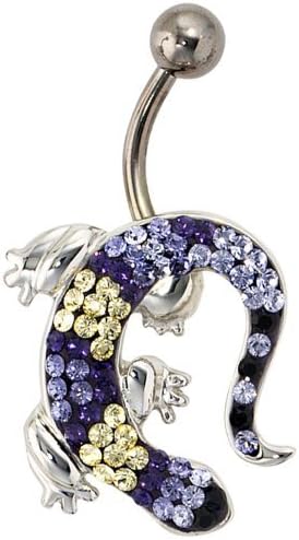 JOBO Gecko Belly Bar (Titanium Barbell and Ball) 925 Sterling Silver with Swarovski Elements