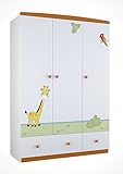 Polini Kids Kinder Kleiderschrank Basic Jungle 3-türig weiß orange mit Motiven, 1188-1