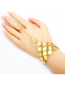 Viktorianischer 18K vergoldet medaille Armband Armreif Finger Link Kette islamischen Muslim Edelstahl Edelstahl...
