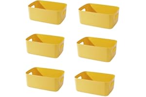 Mofarbe Plastic Storage Bins Small Bathroom Storage Baskets with Handles 6Pcs Storage Bin Pantry Organizer Bins Storage Containers for Home Kitchen (Plastic Yellow)