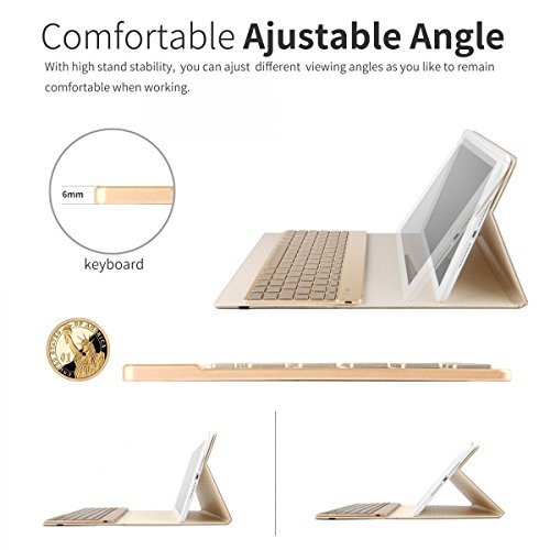 Boriyuan Ipad Pro 9.7 Bluetooth Tastatur Hülle Case Keyboard , PU Leder Tasche Smart Cover mit Tastatur (Deutsch Qwertz , aus Alu, abnehmbar ) für Ipad Pro 9,7 Zoll, unterstützten 7 farbige Hintergrundbeleuchtung /Standfunktion / Auto Wake up Sleep (Farbe: Schwarz) - 4