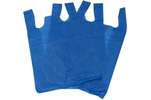 UKPS 3 X 100 Blue Plastic Polythene Vest Style Carrier Bags - Size 11 x 17 x 21" Shopping Gift Boutique Supermarket Cash N Carry Market Stall