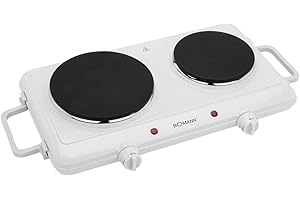 Bomann, Double Plaque de cuisson 2500 Watts Thermostat réglable Blanc, Finition résistant à la chaleur, 2 thermostats à variation continue, Facile à nettoyer, 2 Lampes de contrôle, 2 brûleurs