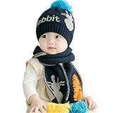  2 Unids Set Beanie Bufanda Sombrero de niño Lana de punto Choker de invierno Gorros calientes Chaquetas de esquí Caché Cuello forro Fleece Beanie Cap para Baby Girl Boy Viaje 1-3 años (Azul marino)