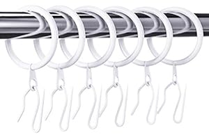 HOTOP 30 Pièces Anneaux de Rideaux en Métal Anneaux de Suspension de Rideaux et 30 Pièces Crochets à Épingles à Rideaux en Métal pour Rideau de Fenêtre, 30 mm Diamètre Intérieur (Blanc)