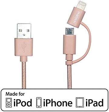 [Apple MFi Certified] Phetron 4ft 1.2m Nylon Braided USB Cable Cord with 8-pin Lightning Connector and Micro USB Connectors for iPhone 5/5s/6/6 Plus iPhone 6s/6s Plus, iPad Pro, Air 2 and Almost All Mobile Devices in The World - Rose Gold Pink
