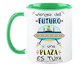 Con caja divertida de regalo FUNNY CUP Taza Opositor. Vengo del Futuro y una Plaza es Tuya. Taza de oposiciones para Regalo al Estudiante. Taza Color (Verde)