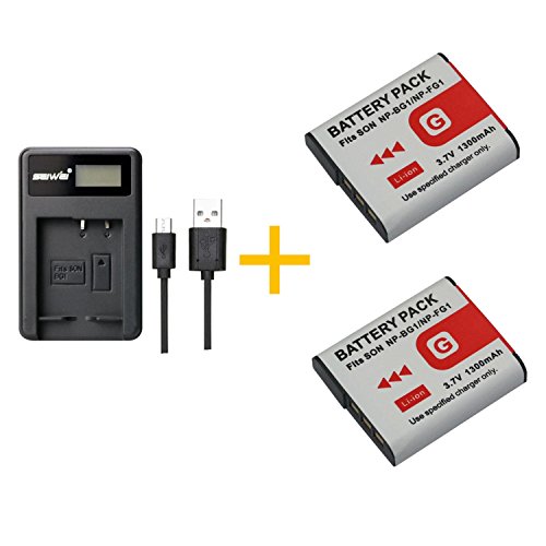 2 Piezas 1200 mAh NP-BG1 NP-FG1 NPBG1 NPFG1 Batería con Cargador de Batería para Sony DSC-H3 DSC-H7 DSC-H9 DSC-H10 DSC-H20 DSC-H50 DSC-H55 DSC-H70 (2 pcs Battery with Charger)