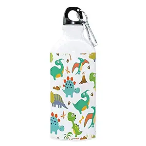 FirseBUY Boys and Girls Cartoon Dinosaurs Aluminum BPA-Free and Eco-Friendly Water Bottle -White (600 ml , Pack of 1)