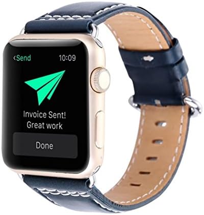 Leather Strap Wrist Band Replacement, Amoyl for Apple Band 38mm Series 1 Series 2 Bracelet Classic Buckle with Metal Clasp and Connectors for Apple iWatch (Navy, 42mm)