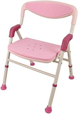 HJHY® Portable shower stool, Collapsible Bath chair Aluminum alloy With armrests and backrests Non-slip Removable Height adjustable Pregnant women The elderly blue Pink Sturdy waterproof ( Color : Pink )