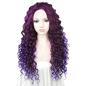 Ebingoo Halloween Womens Lace Front Wig Fashion Purple Blue Synthetic Full Hair Curly Wavy Heat Resistant Party Wigs N18 3700