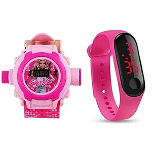 SELLORIA 24 Images Projector Barbie Digital Watch for Girls/Pink LED Digital Watch for Kids