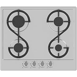 Hudson Table Plaque de Cuisson 4 feux Gaz - HTG 4 I - A encaster - Design - En émail Inox Gris - Très haute résistance - Dimension : 58x51x5 cm