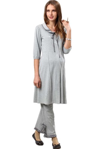 SN3021 Front Piping Maternity and Nursing Nighty Pajamas (UK 12-14, melange grey)