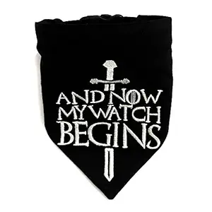 That Dog In Tuxedo Night Watch Game of Thrones Dog Embroidered Bandana with Adjustable/Removable Dog Collar (Size - XL)