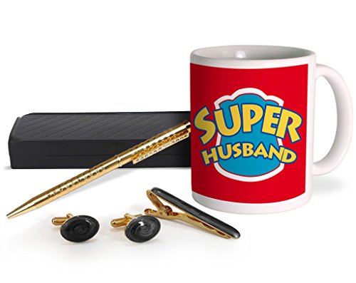 TIED RIBBONS for Husband Ceramic Mug with Golden Cufflinks,Tiepin and Pen Combo Set