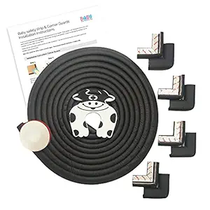 BabySafeHouse Edge Guard and Corner Protector ? Extra Long 19ft (16.5ft Edge + 8 Pre-Taped Corner Guards) and Cow Shape Door Stopper (Black Color) for Baby Proofing & Child Safety