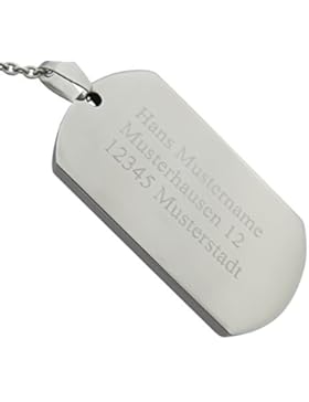 Hanessa Gravierte Dog-tag Kette mit Wunsch Gravur. Erkennungsmarke Edelstahl Anhänger in silber. Silberne Edel-stahl...