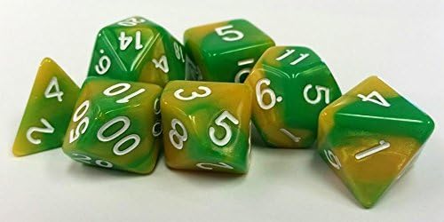 Polyhedral 7-Die Critical Role Dice Set - Dragon's Eye - Elvish Green &amp; Yellow with White