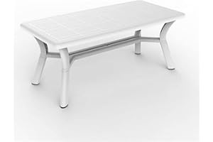 RESOL GRUPO RESOL Orquidea Mesa Jardín Exterior 180x90 hasta 6 Personas con Agujero de Sombrilla y Protección UV para Comedor Exterior en Patio, Terraza o Porche | Fácil Mantenimiento - Color Blanco