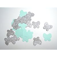 300 Confettis Papillon - couleurs pailleté argenté/blanc et vert clair (fait à la main)