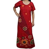 Indiatrendzs Women's Cotton Nighty Printed Red Half Sleepwear Nightdress 44"