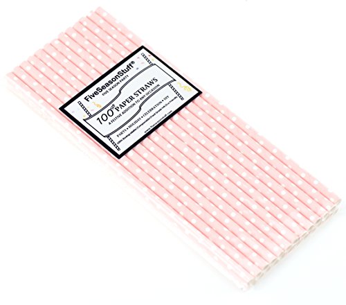 FiveSeasonStuff® 100 Stücke Papierstrohhalme/ Trinkhalme, Partei Liefert Für Hochzeiten, Geburtstage, Baby-Duschen, Taufen, Verlobungen, Graduierung, Jubiläen, Neue Jahre, Feiertage, DIY USW (Baby Rosa mit Mini Weiß Punkte) - 4