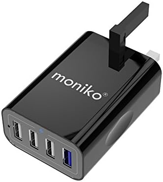 USB Wall Charger Plug 4 Port,40W Mains Charger UK Travel Adaptor with Quick Charge QC 3.0 Port,Full Speed Multiple Converter Adapter for iPhone X/7/6s/6/5/Plus Apple iPad Android Samsung Camera Mobile