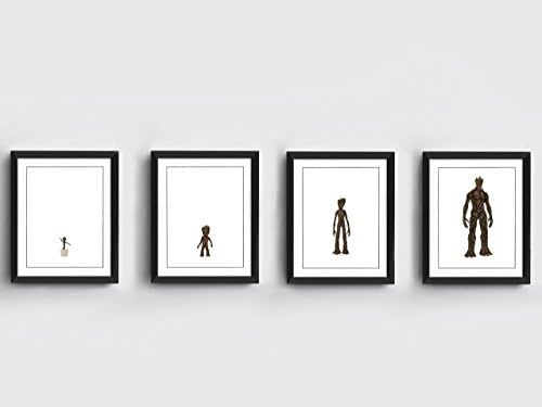 Groot Art Prints | Set of 4 | Guardians of the Galaxy | 10 x 8 inches | Plant Pot Groot | Baby Groot | Teenage Groot | Grown up Groot | Hand Drawn Illustration