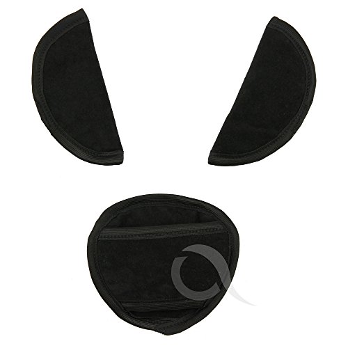 BELTS PADS SHOULDER STRAP & CROTCH cover UNIVERSAL Fits most buggy, stroller, car seat (Soft black)
