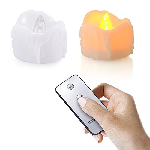 Batteriebetriebene Kerzen mit Fernbedienung, PChero 24er-Pack batteriebetriebene LED-Kerzen, geruchlose, flackernde Teelichter ohne echte Flammen, bis zu 48 Stunden Betriebsdauer, perfekt für Geburtstag, Hochzeit, Party, Wohnungsdekoration – [Gelb] - 2