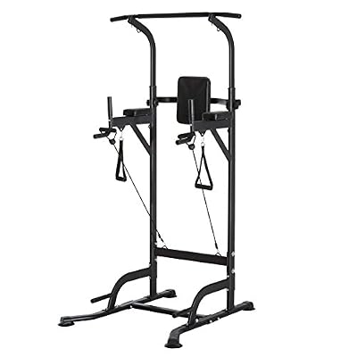 HOMCOM Station de Traction Musculation Multifonction Chaise Romaine 4 Exercices en 1 Hauteur Réglable Max. 120 kg Acier Noir