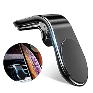Rhymestore L-Shape Universal Metal AC Air Vent Magnetic Car Mount Phone Holder for Smartphones L Shape | Lightweight | Travel Stand for All Mobile Phones (Random)