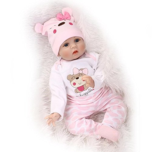Fachel Reborn Baby Doll realistic baby dollsVinyl Silicone Babies 55cm 22inch Doll Newborn real baby doll Life Like Reborn Pacifier Doll Lovely pink dress round dolls