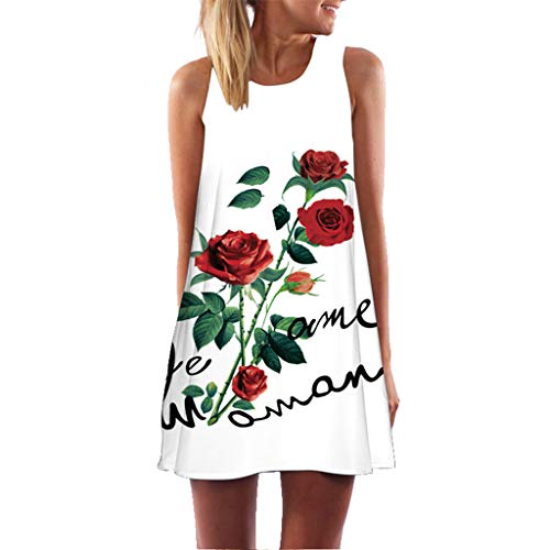 Robes Vintage,Daysing Femmes Vintage Boho Summer Sleeveless Beach Imprimé Mini Robe Courte Nouvelle Mode D'éTé Imprimé Floral 3D LâChe Grande Taille Une Jupe De Mot