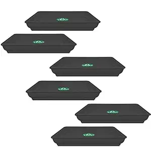 TrustBasket UV Treated 8.5 inch Square Bottom Tray(Plate/Saucer) Suitable for 12 inch Square Plastic Pot - Black Color - Set of 6