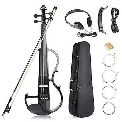 Vangoa Électrique Violon 4/4 Pleine grandeur, Bois d'érable massif, Violon Violon avec Kit débutant, Noir