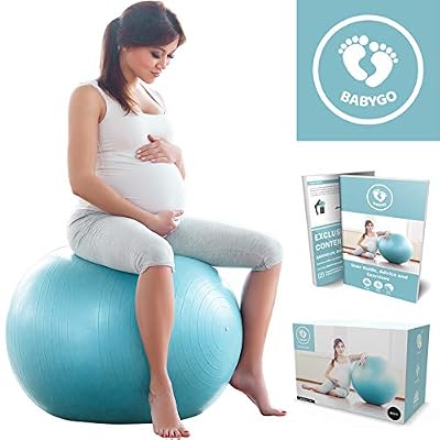 BABYGO Ballon de Grossesse Accouchement Femme Enceinte Maternité Exercice Fitness Gymnastique & Yoga + Guide d'Exercices Trimestre Gratuit + Pompe Incluse - Perte de Poids Anti-éclatement 65cm