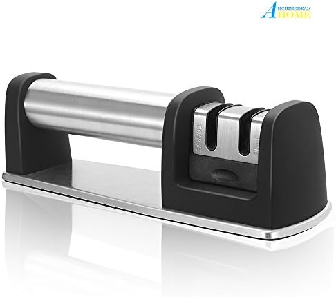 Knife Sharpener, Archimedean 2-Stage Diamond Coated Wheel System, for Straight and Serrated Knives, Quick Sharpening,Black