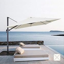 FP-TECH Parasol de Jardin décentré 3 x 3 orientable pivotant à 360 °, Poteau en Aluminium Struttura Antracite e Telo Bianco