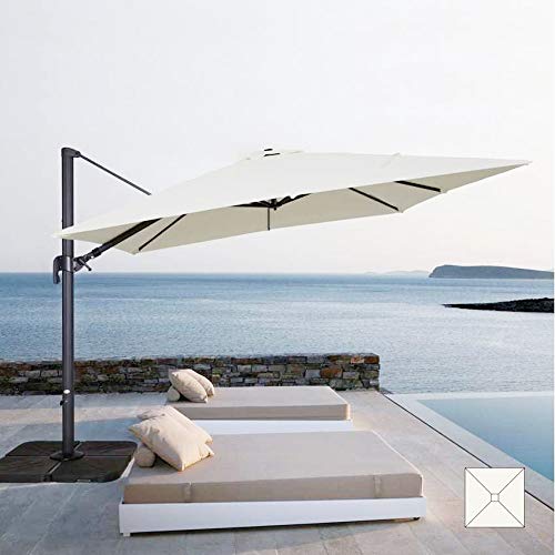 FP-TECH Parasol de Jardin décentré 3 x 3 orientable pivotant à 360 °, Poteau en Aluminium Struttura Antracite e Telo Bianco