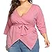 Produktbild Qmber Damen Shirts Sweatshirts Pullover Tees Tops Oberteile Oversize Pulli Hoodie Elegant Hemden Langarm Blusen Tuniken, 3/4 Ärmel Solid Bottom V-Ausschnitt Plus Size Gürtel(2XL,Rosa)