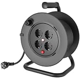 Extension Plug 30 m, IP20 Extension 4 Sockets | T&Uuml;V-certified, cable winder with handle, ideal in dry garden, with power stri
