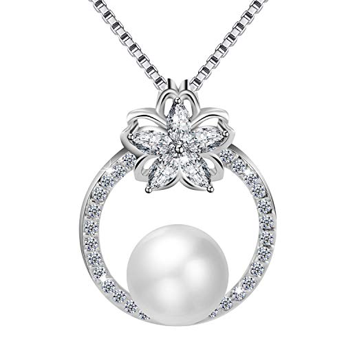 Amilril Perla Collar Colgante Mujer, Plata de Ley 925 Moda Joyería, San Valentín Regalos Originales