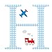 Personalised Name Wall Letter Stickers, Blue Gingham G, 16 cm high. Each name/word comes with 3 plane, 3 car, 3 boat and 3 train stickers. Price is per letter.