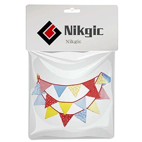 Nikgic Wimpelkette Baumwolle Wimpel Bunting Farbenfroh Wimpeln Dreieck Wimpel Fahnen Banner für Geburtstag Party Dekor - 7